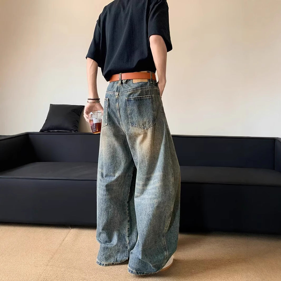 Casual Vintage Blue Wide Leg Knife Pants