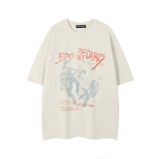 Harajuku Style Rock Band Letter Print Oversized T-Shirt