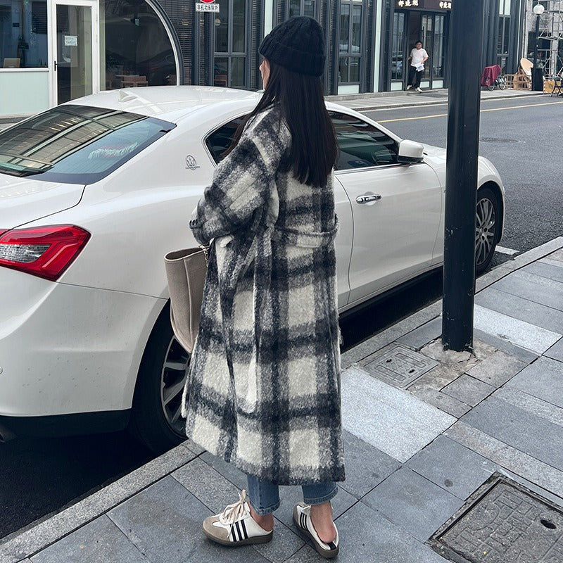 Korean Retro Plaid Woolen Coat for Women