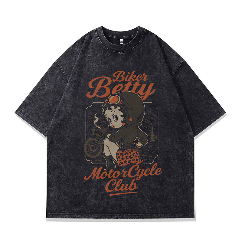 Harajuku Style Printed Couple T-Shirt - Water Washed Loose Fit