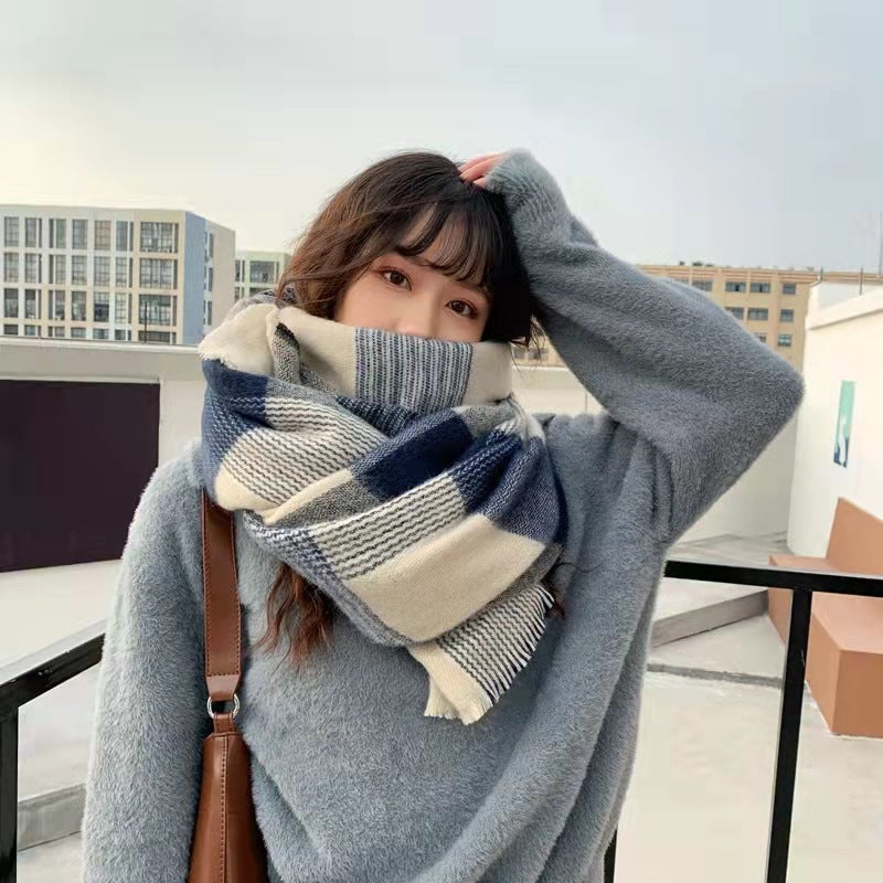 Versatile Plaid Scarf for Female Students – Winter Warmth