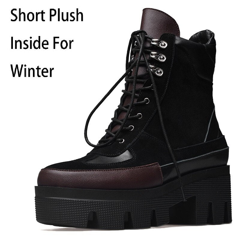 Chunky Platform Cow Leather Ankle Boots for Women