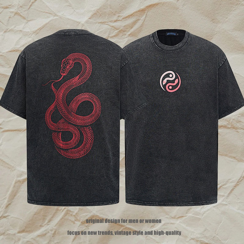 Unisex Oversized Snake Print Cotton T-Shirt - Vintage Style