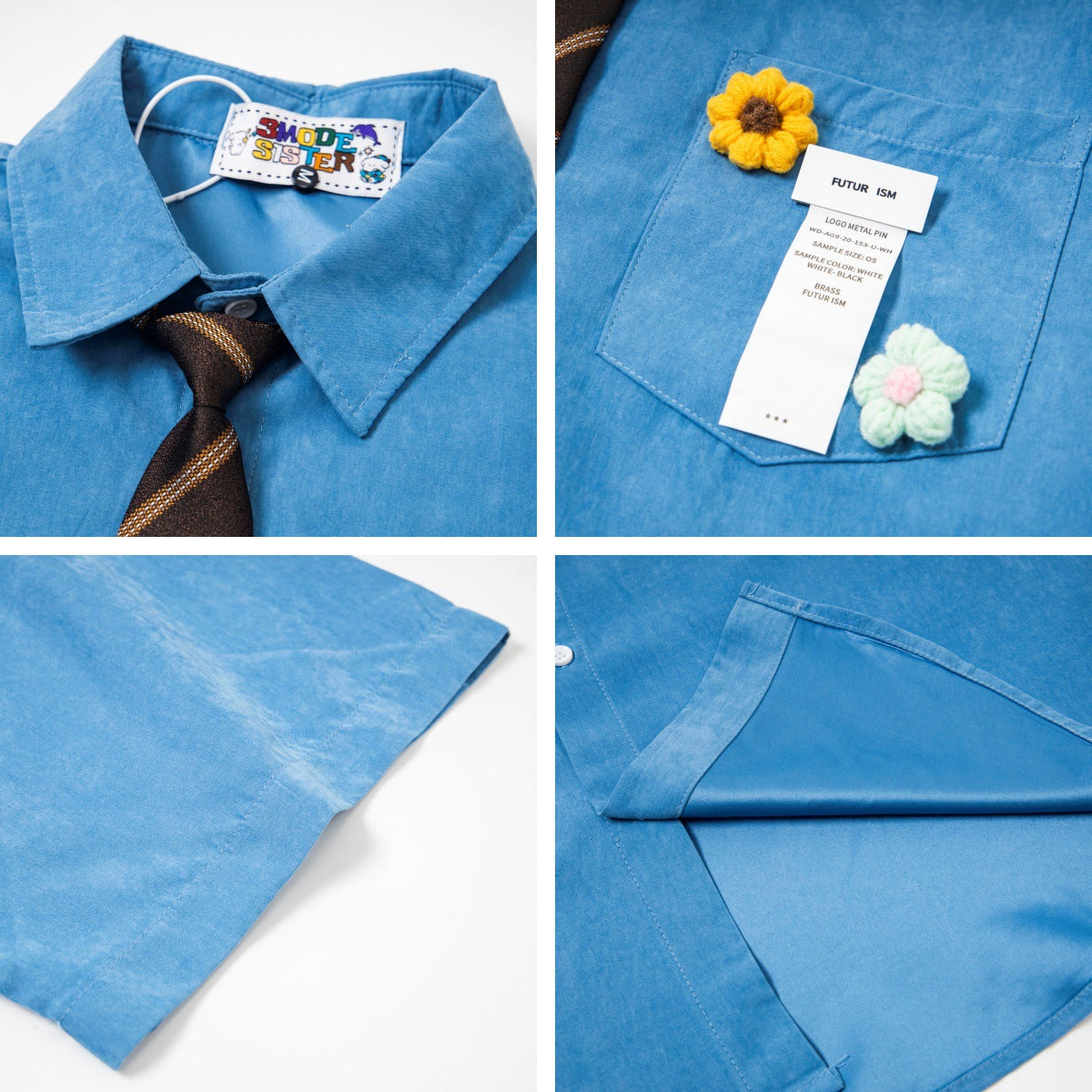 Retro Letter Embroidery Decorative Collar Shirt