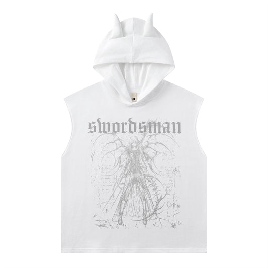 Harajuku-Inspired Water-Washed Sleeveless Hooded T-Shirt Vest