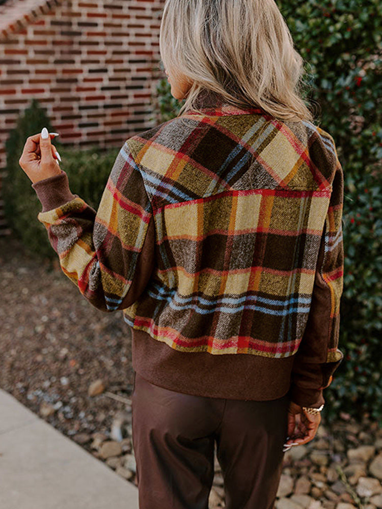 Harajuku Pocketed Plaid Long Sleeve Jacket