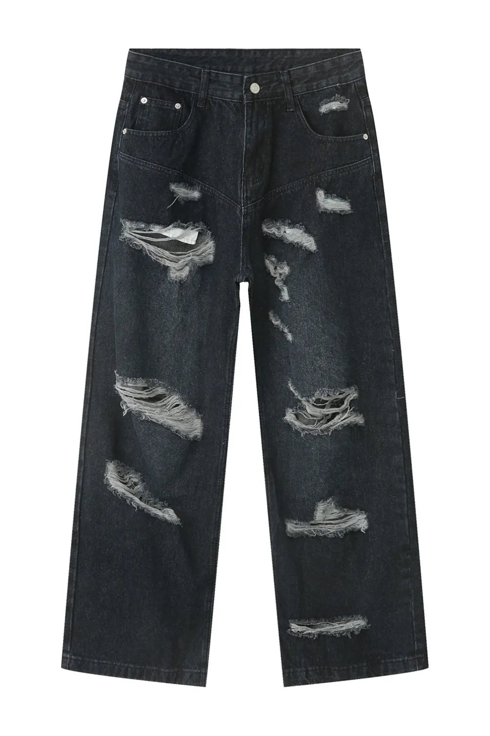 Distressed Wide Leg Pocketed Men's Jeans - Harajuku Style