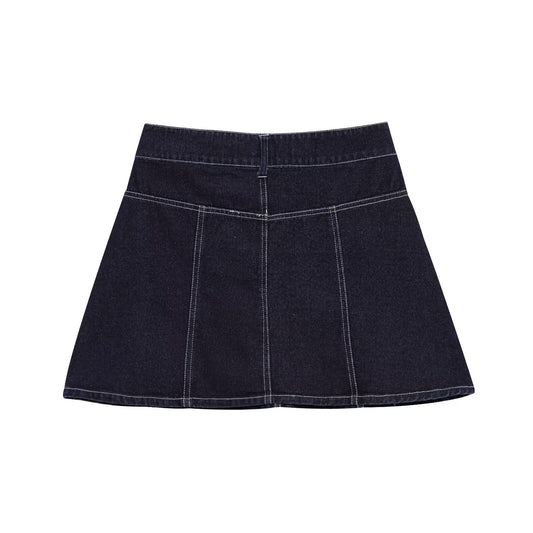 Playful Navy Blue A-Line Denim Midi Skirt