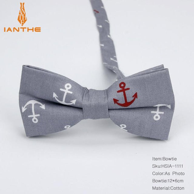 Cotton Vintage Anchor Print Bow Tie