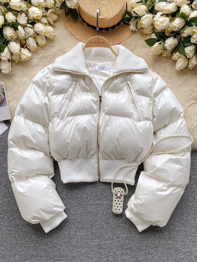 Playful Brown Winter Crop Coat for Women