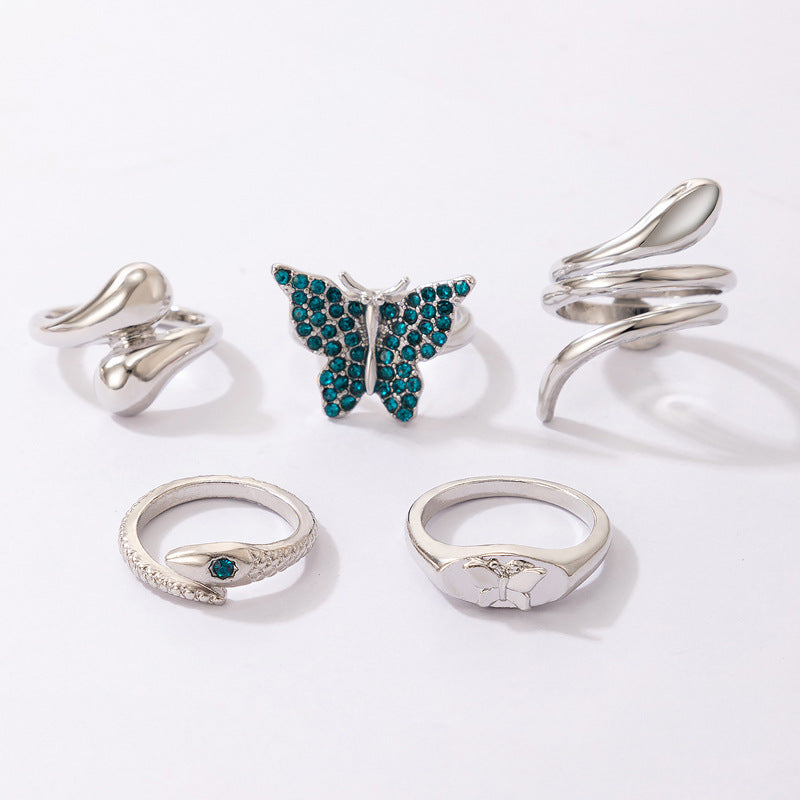 Blue Butterfly Diamond Ring Set - Irregular Snake Style