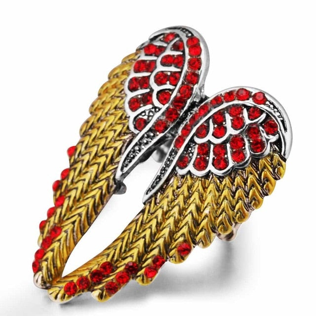 Angel Wings Stretch Ring - Antique Gold Biker Bling for Women