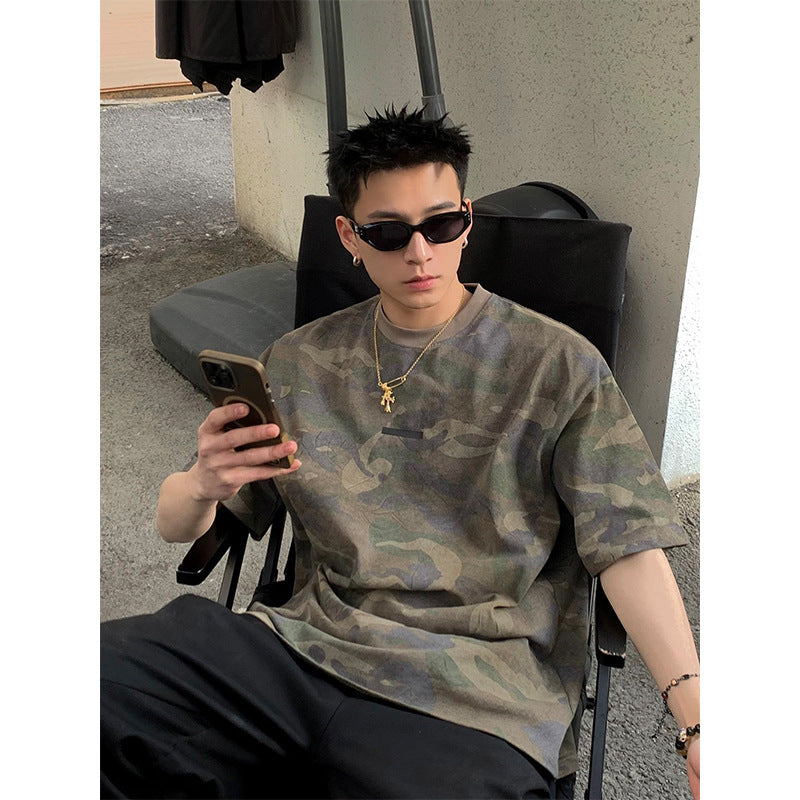 Washed Camouflage Letter T-Shirt