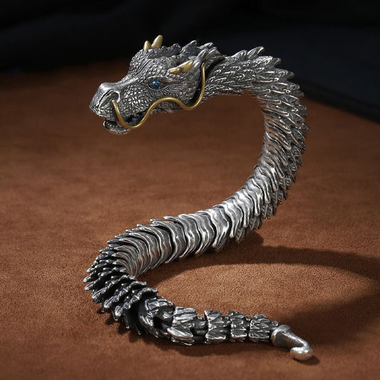 Vintage Dragon Silver Bracelet for Men