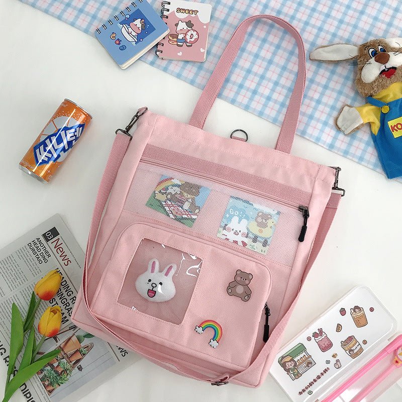 Korean Spring Canvas Rabbit Pendant Backpack