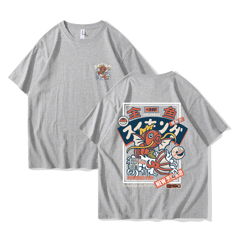 Red Koi Print Short Sleeved Harajuku Hip-hop Setwear Shirt - Embrace Bold Street Fashion