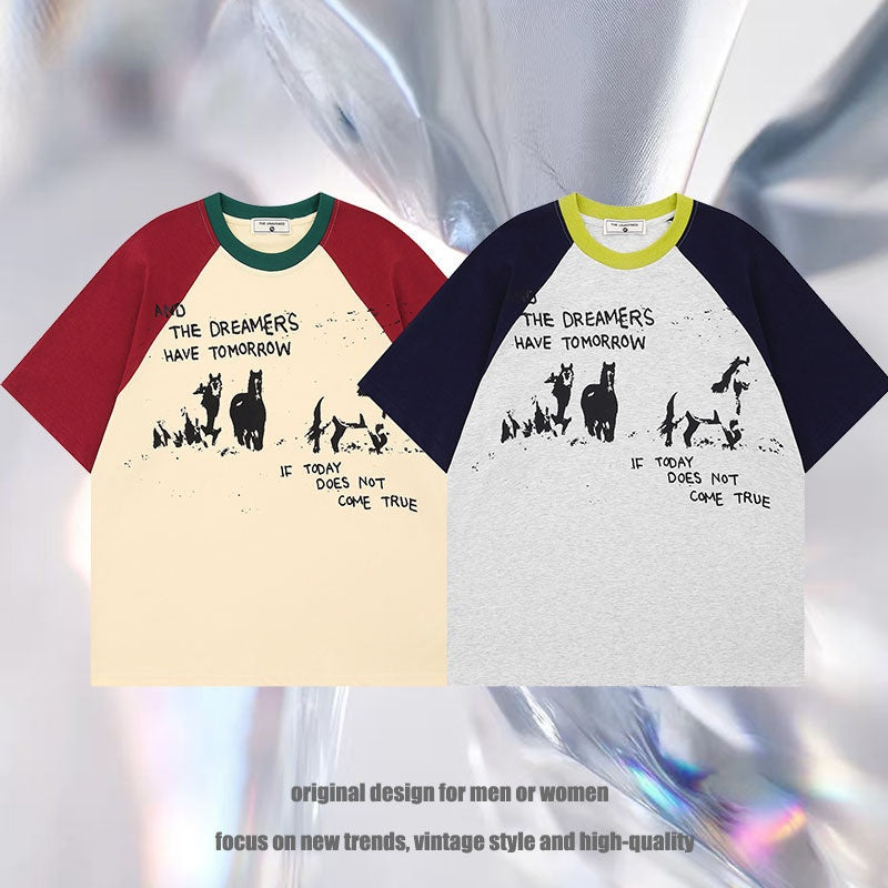 Harajuku Style Pure Cotton Short Sleeve T-Shirt for Couples
