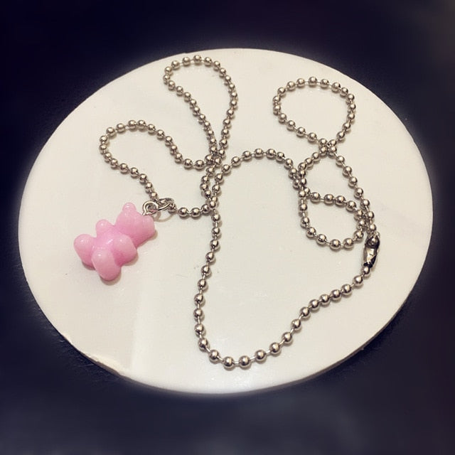 Colorful Gummy Bear Stainless Steel Necklace for Women