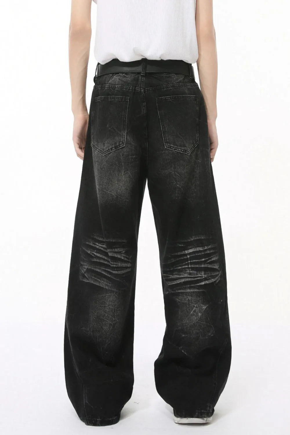 Washed Cat Whiskered Wide Leg Jeans - Harajuku Style