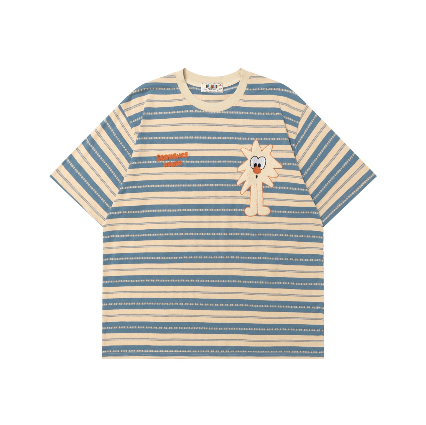 Playful Cartoon Striped Short Sleeve T-Shirt