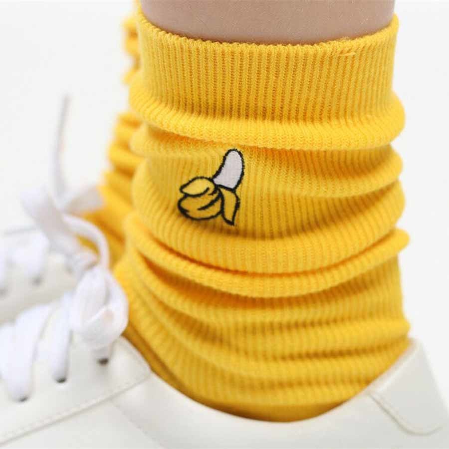 Playful Cartoon Fruit Print Socks - Avocado, Banana, Cherry, Peach