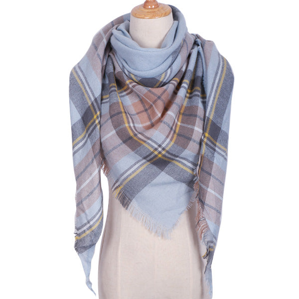 Harajuku Style Winter Triangle Scarf - Cashmere Plaid Shawl