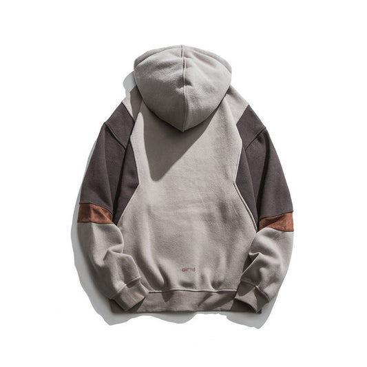 Harajuku Style Color Blocked Hooded Sweatshirt for Men