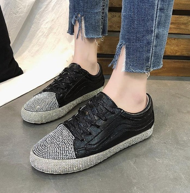 Harajuku Style Women’s Sneakers - Golden Silver Bling Flats