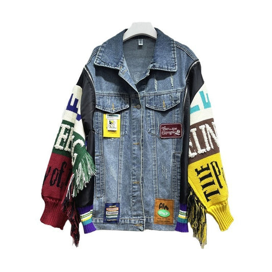 Playful Fringed Embroidered Denim Jacket for Women
