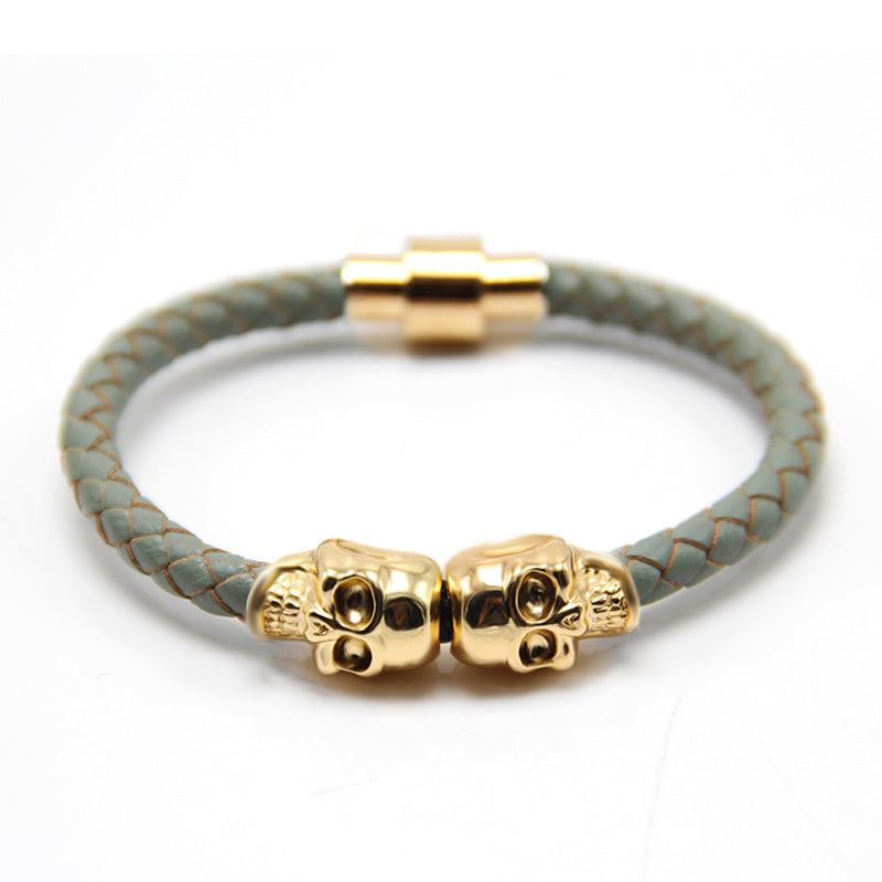 Men's Leather Ghost Head Skull Bracelet - Punk Style