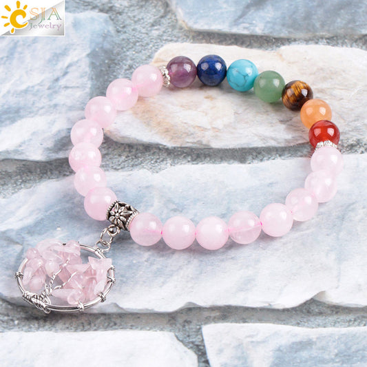 Handmade Pink Crystal Tree of Life Bracelet