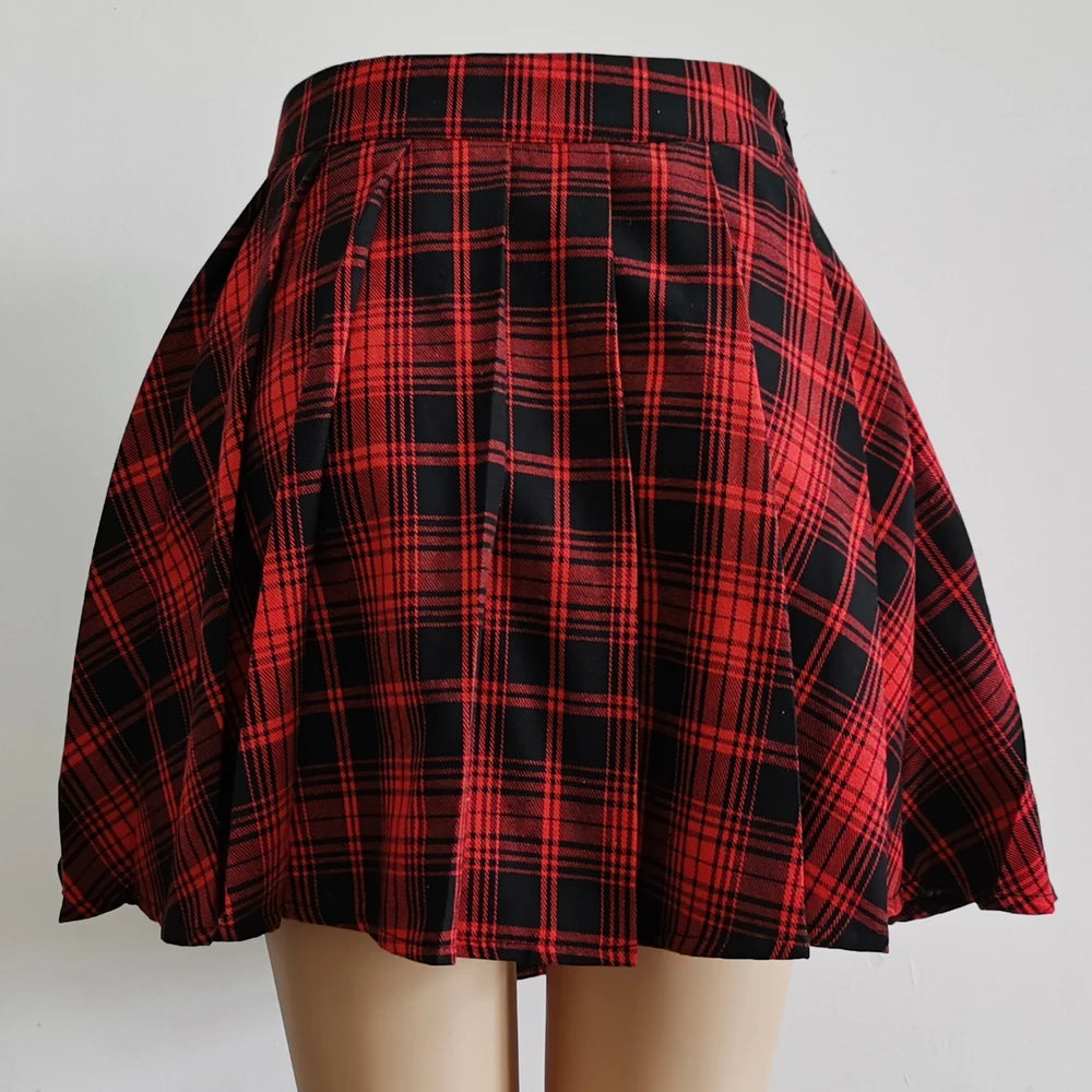 Gothic Kawaii Plaid Pleated Skirt - Harajuku Fashion