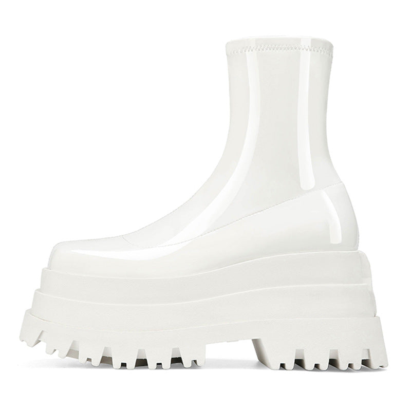Thick-Soled Muffin Heel Boots - Waterproof Platform