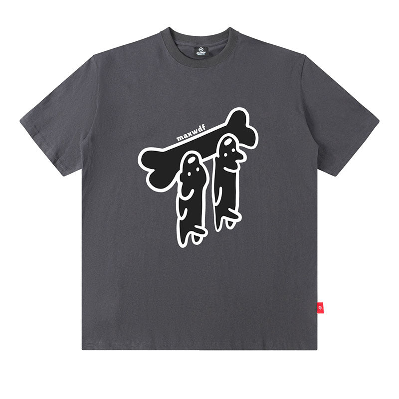 Oversized Cotton T-Shirt with Playful Sausage Dog Print