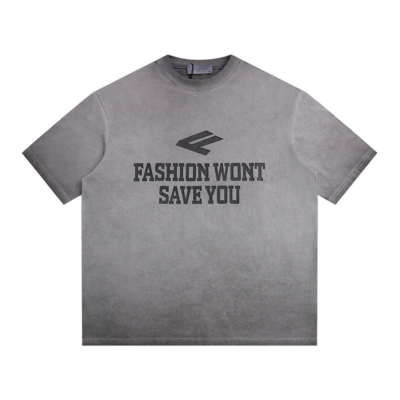 Retro Tie-Dye Letter Print Loose T-Shirt