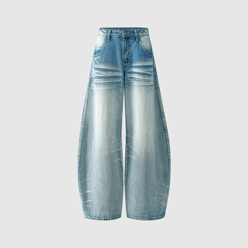 Light Blue Curved Knife Denim Wide Leg Pants