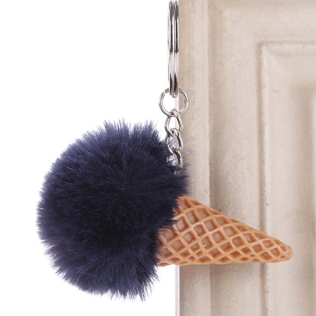 Fur Ball Ice Cream Cone Keychain