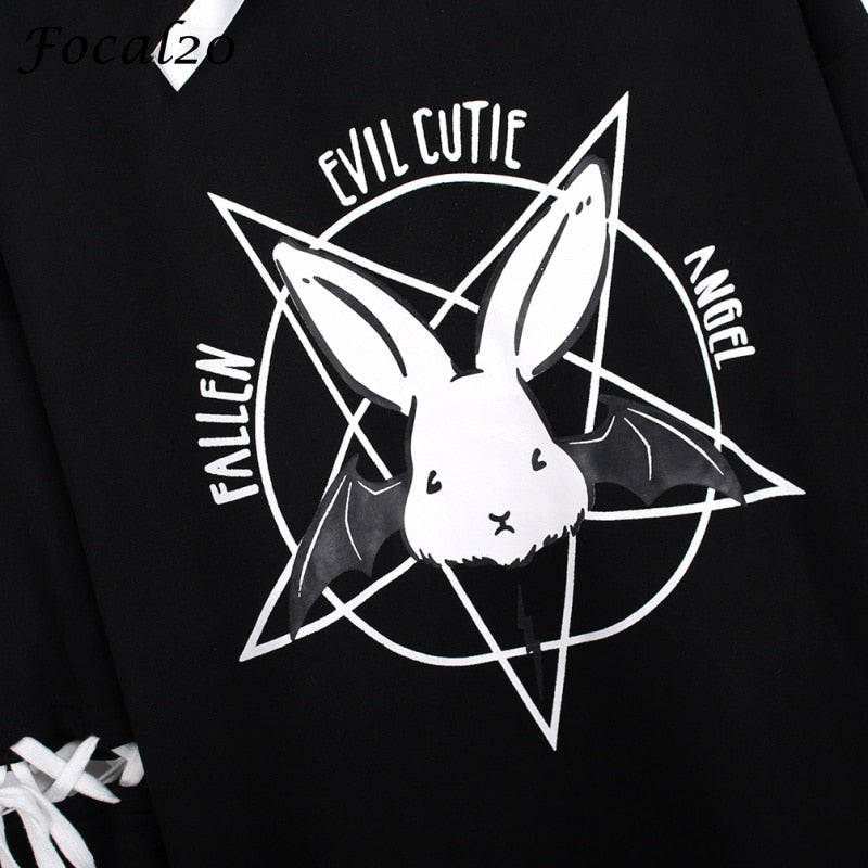 Harajuku Pentagram Print Velvet Hoodie - Gothic Streetwear