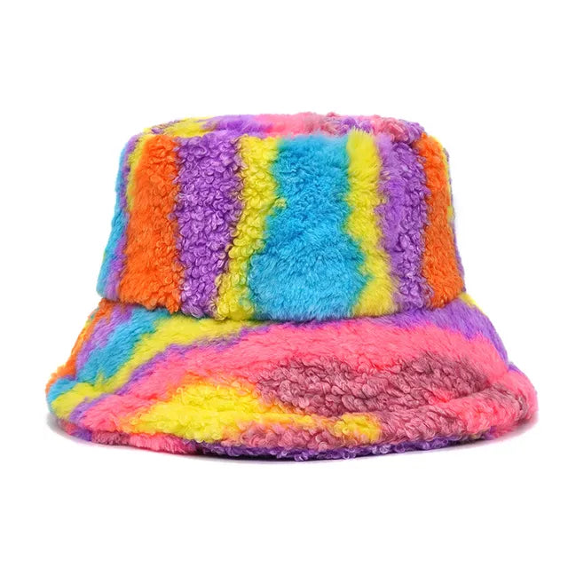 Harajuku Style Zebra Print Faux Fur Panama Bucket Hat