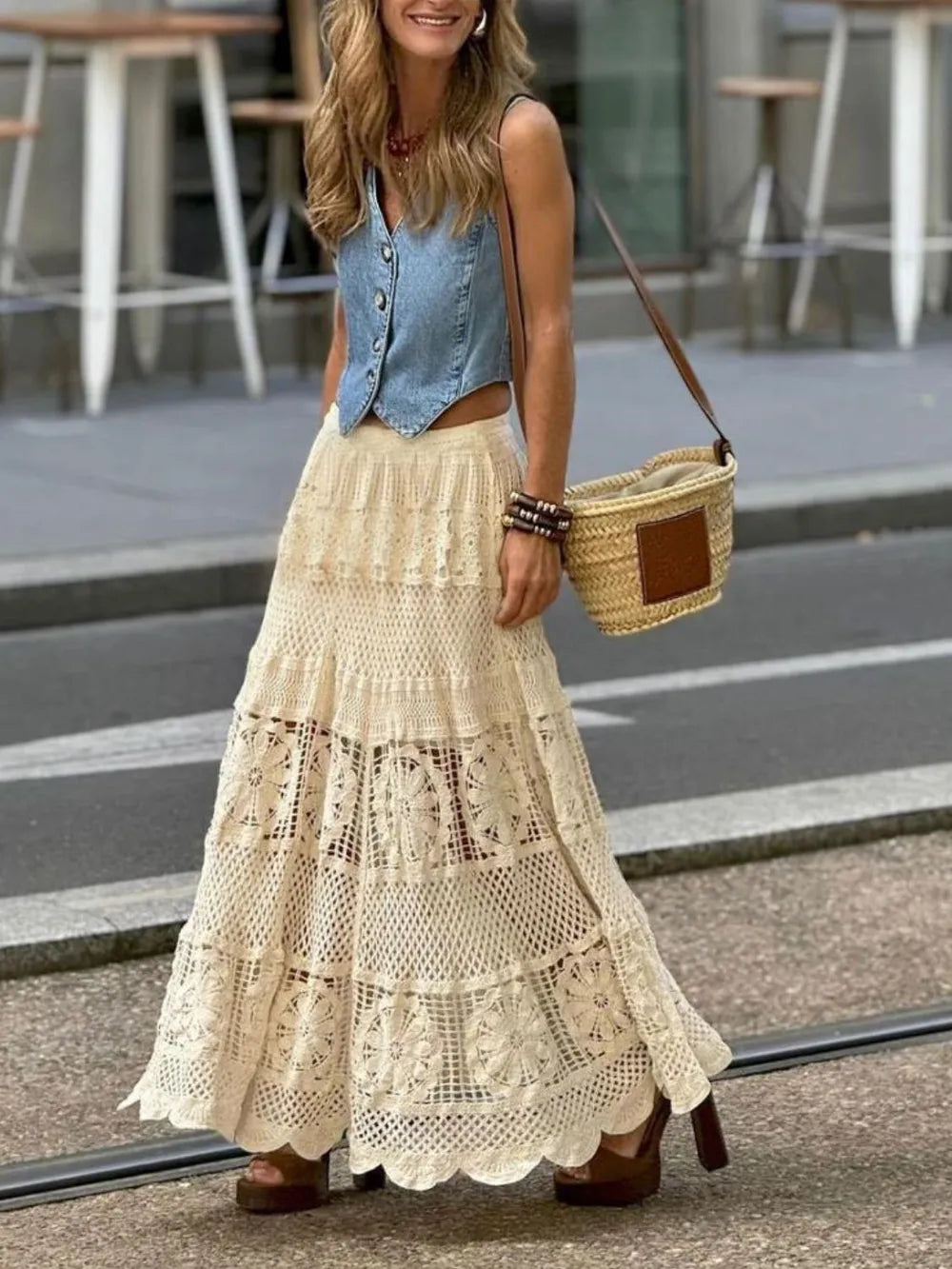 Openwork Crochet Maxi Skirt - Harajuku Style