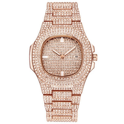 Luxury Diamond Men's Quartz Watch - Gold Stainless Steel