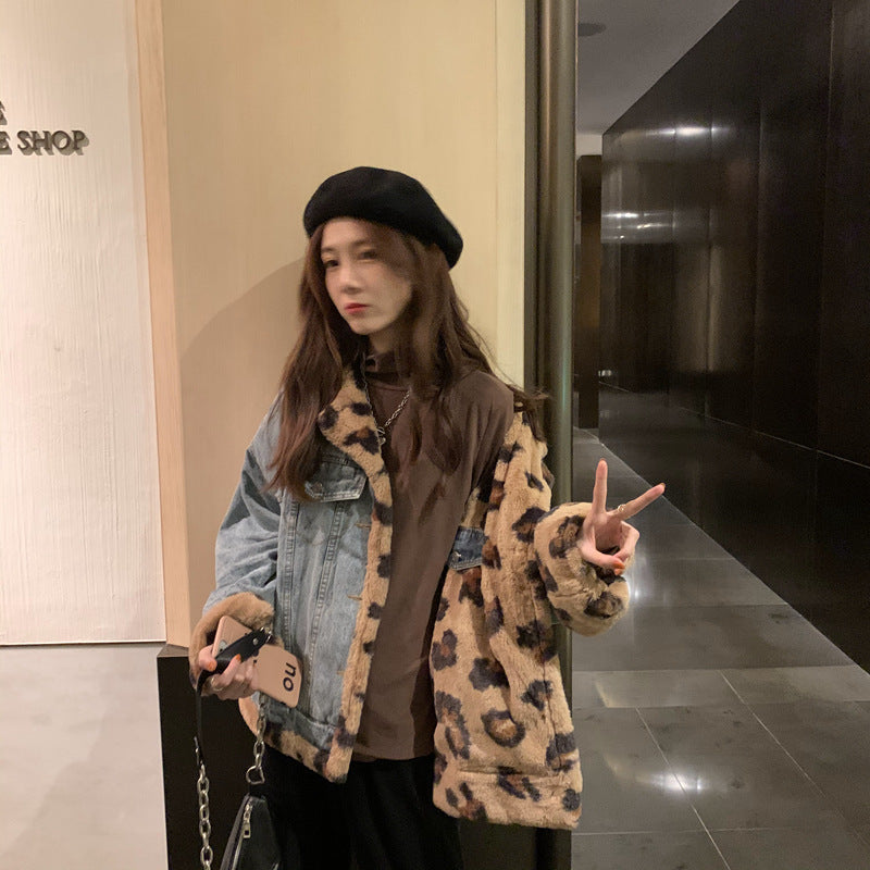 Cool & Handsome Leopard Print Rabbit Fur Coat