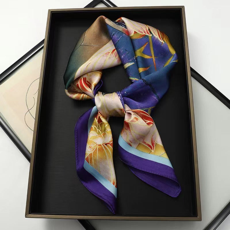 Elegant Silk Lotus Square Scarf - Harajuku Style Headwear