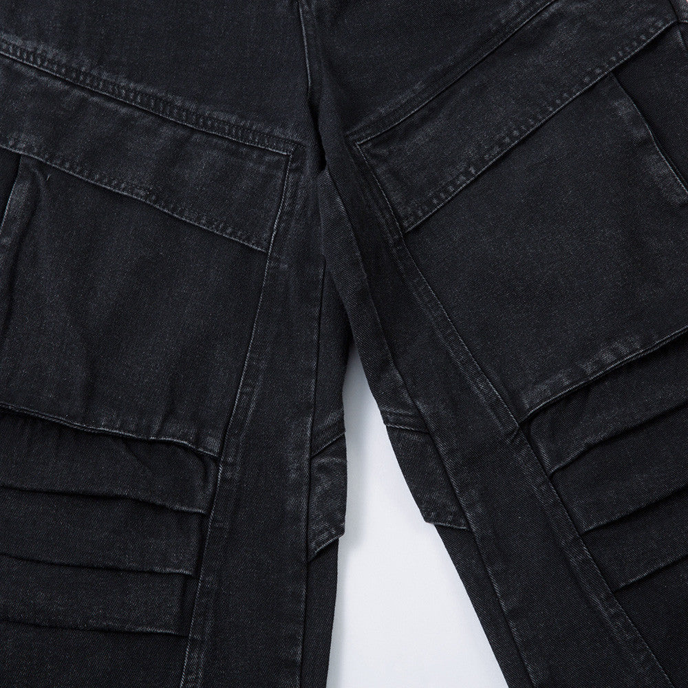 Punk Washed Denim Wide Leg Pants - Harajuku Style