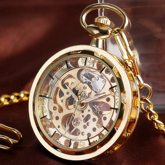 Vintage Steampunk Skeleton Pocket Watch Necklace