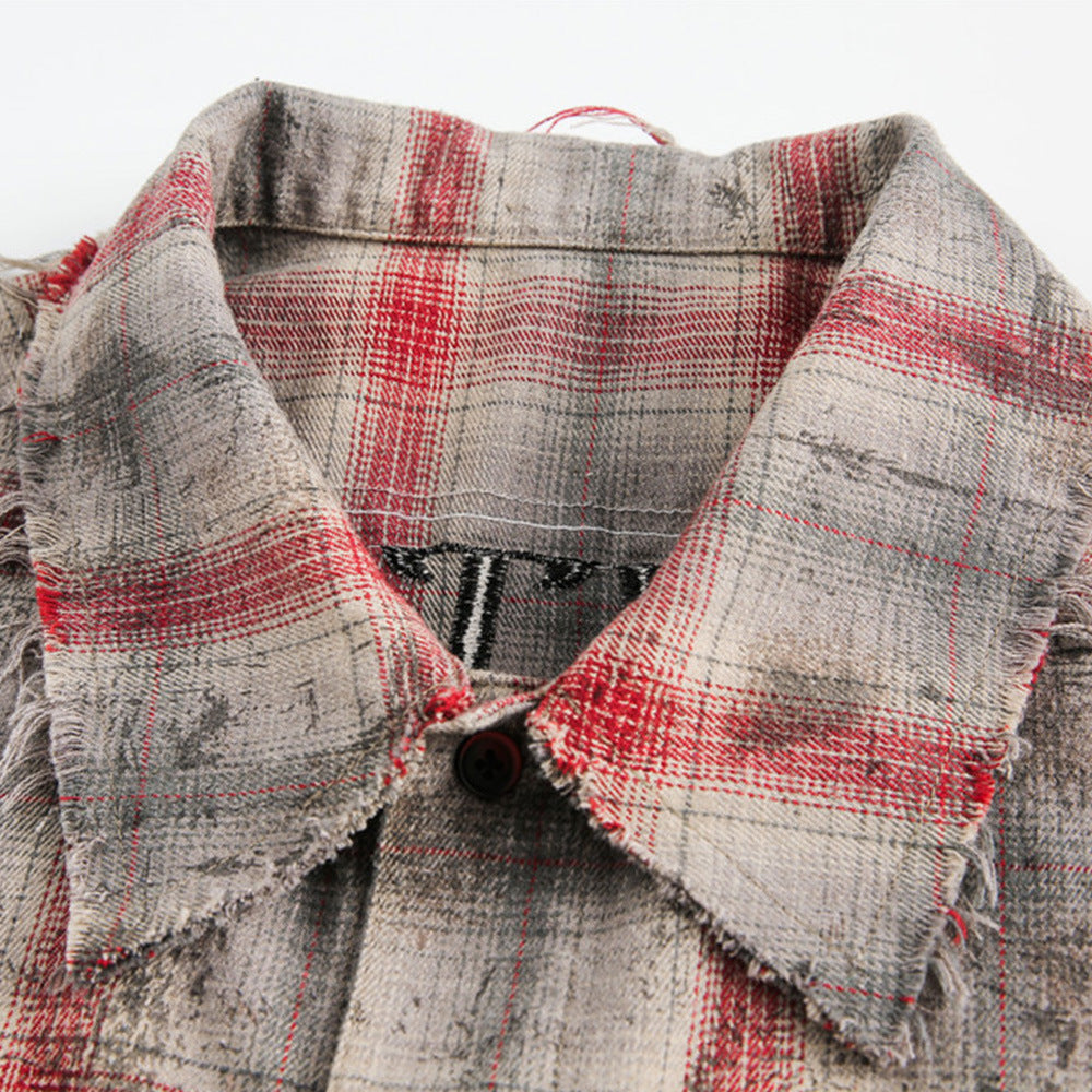 Post-Apocalyptic Digital Patch Embroidered Plaid Shirt