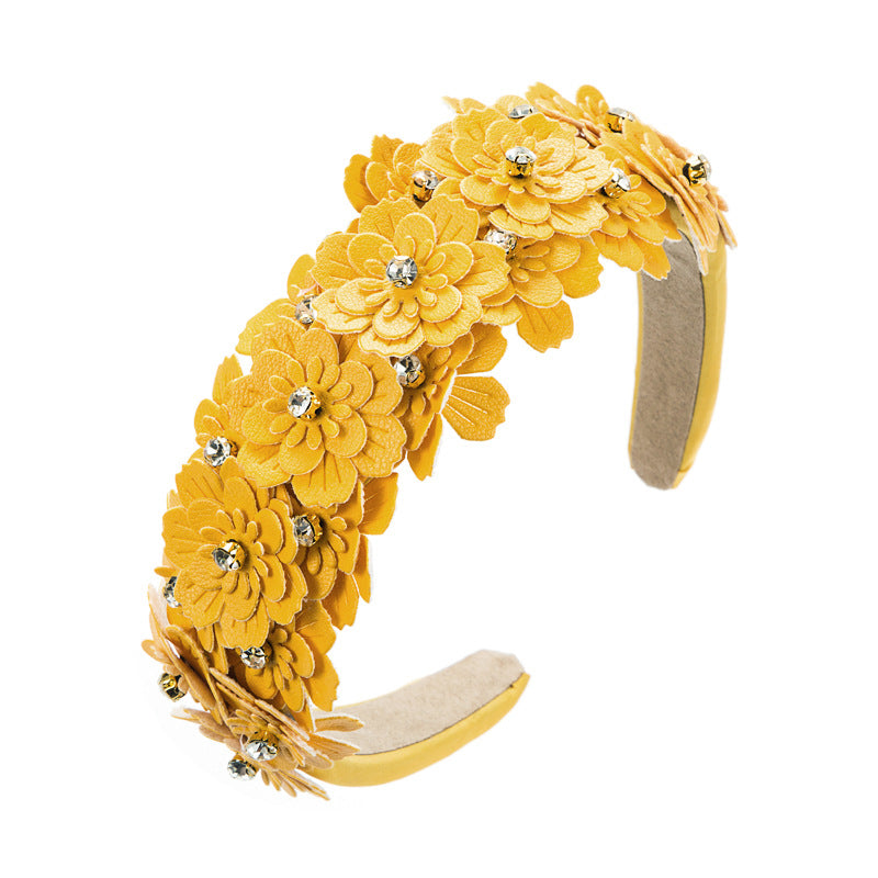 Colorful Floral Headdress Glass Diamond Headband