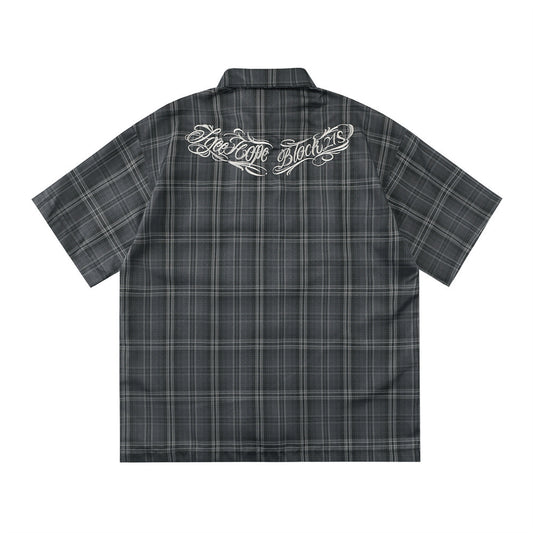Harajuku Loose Plaid Short-Sleeved Shirt — Street Trend Cotton Blend