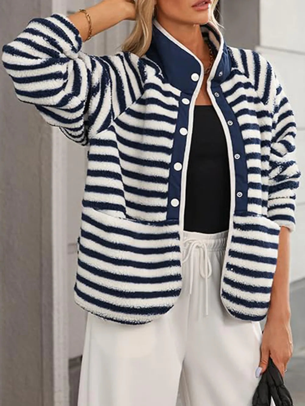Playful Pocketed Half Snap Sherpa Jacket
