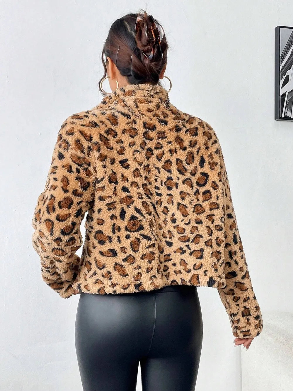Turtleneck Leopard Zip Up Jacket